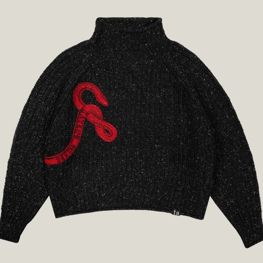Taylor Swift Black Reputation Knit Sweater Mockneck Red Snake Rep